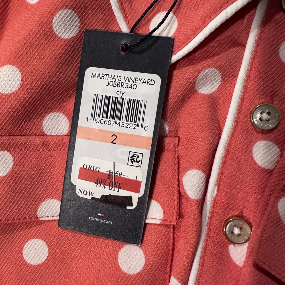 NWT Tommy Hilfiger Sleeveless Shirtdress Coral and White Polka Dot Size Small. - Picture 5 of 6